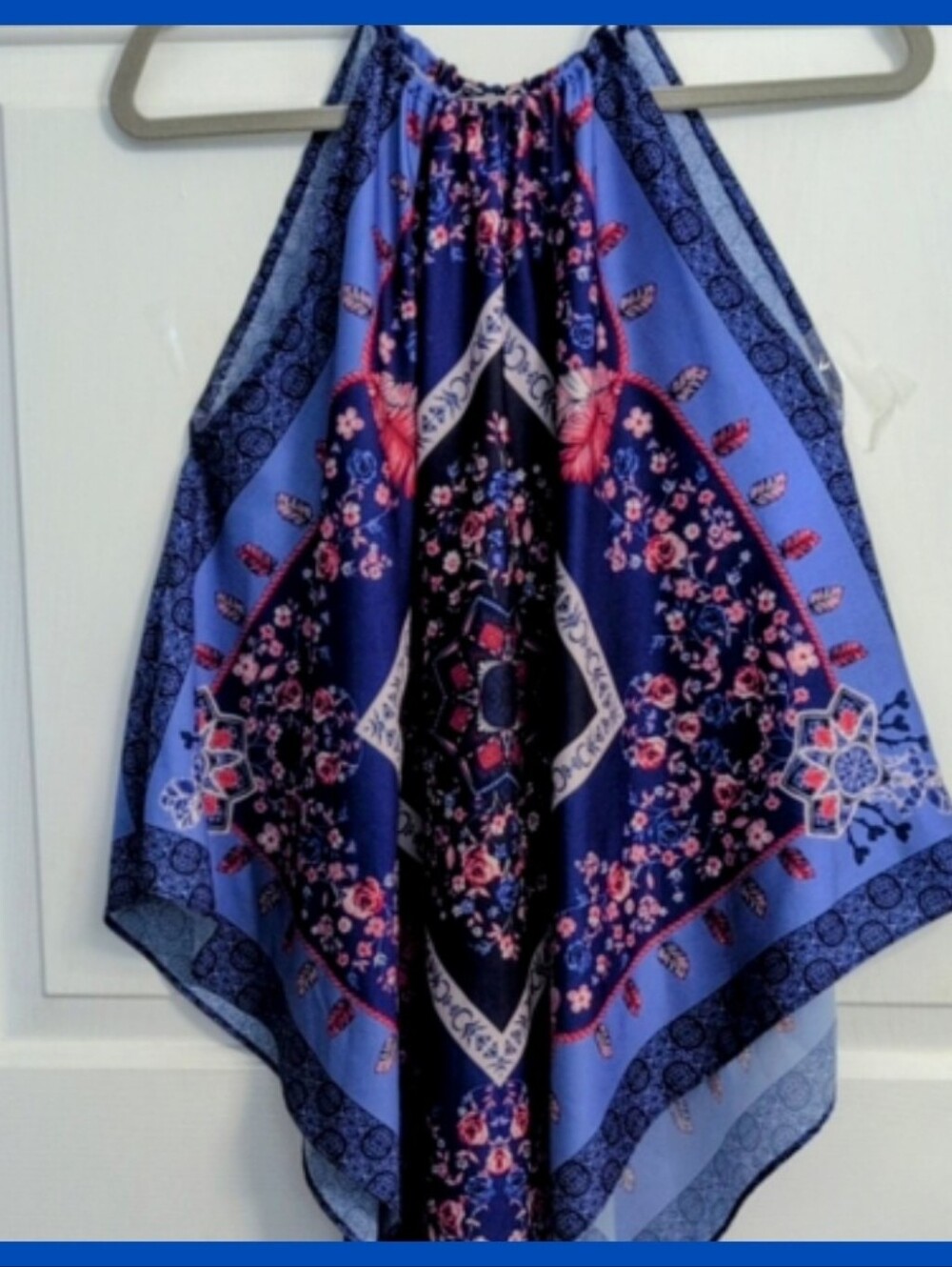Skies Are Blue Handkerchief Floral Printed Halter Top, Size M/L | Glam Bohemian